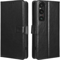 Калъф с капак за Sony Xperia 1 V, Crazy Horse Wallet, черен