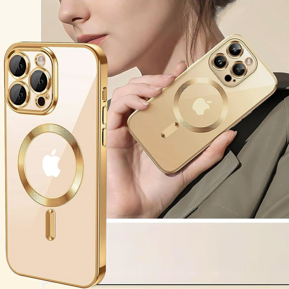 Калъф за iPhone 14 Pro, Electro MagSafe, златен + стъкло за екран