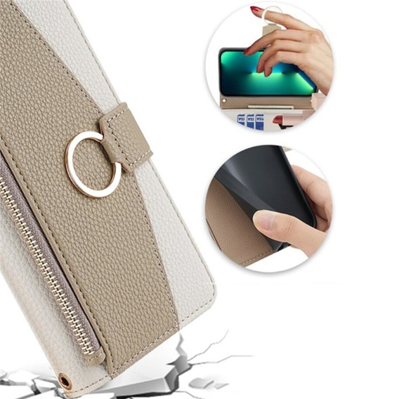 Калъфът с цип Wallet Zipper Pocket за Samsung Galaxy S22, Wallet Zipper Pocket, с огледало, бял