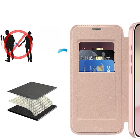 Калъф с капак за iPhone 16E, RFID Wallet MagSafe CamShield, розов