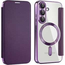Калъф с капак за Samsung Galaxy S25+ Plus, RFID Wallet MagSafe CamShield, лилав