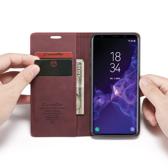 CASEME калъф за Samsung Galaxy S9, Leather Wallet Case, бордо