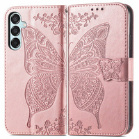 Калъф с капак за Samsung Galaxy M15 5G, Butterfly, розов rose gold