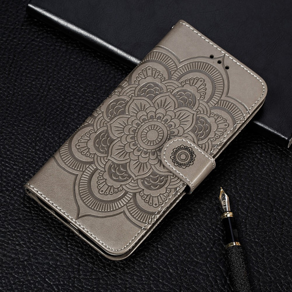 Калъф с капак за Xiaomi Redmi Note 9s/ 9 Pro, Mandala Flower, сив