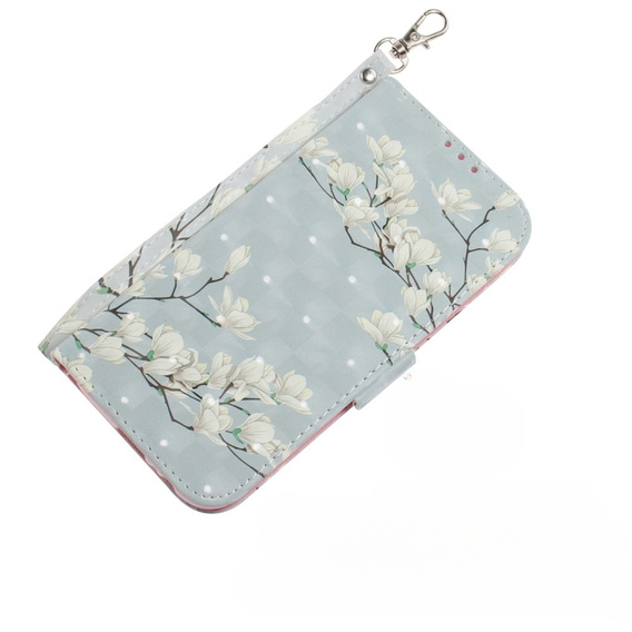 Калъф с капак за Motorola Moto E22 / E22i, Wallet, flowers magnolia, бял