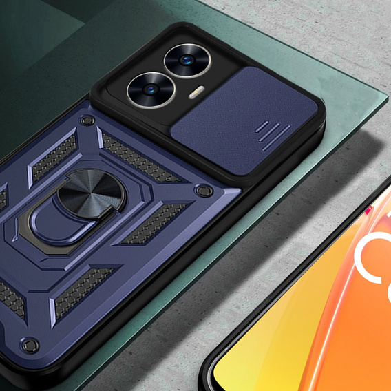 Брониран калъф за Realme C55, CamShield Slide, син