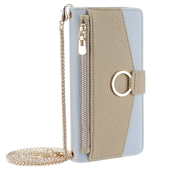 Калъфът с цип Wallet Zipper Pocket за Oppo A38 4G / Oppo A18 4G, Wallet Zipper Pocket, с огледало, син