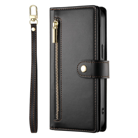 Калъф с капак за Samsung Galaxy S25+ Plus, Wallet Zipper Pocket, черен