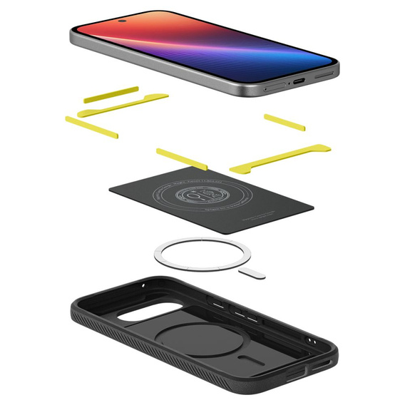 Калъфът Spigen за Google Pixel 9A, Rugged Armor MagSafe, черен + закалено стъкло 9H