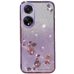 Калъф за Oppo A58 4G, Glitter Flower, лилав