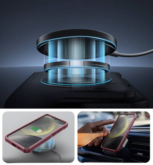 Брониран калъф за Samsung Galaxy S25+ Plus, Dexnor CamProtect MagSafe, червен (Две рамки)