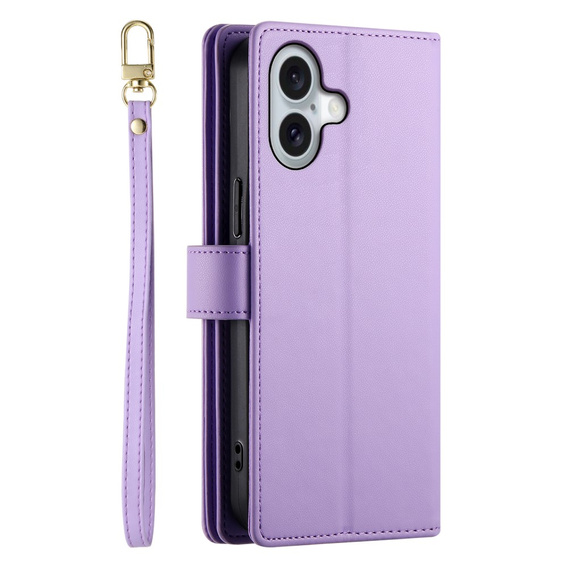 Калъф с капак за iPhone 16 Plus, Wallet Zipper Pocket, лилав