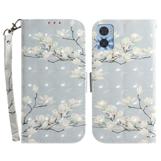 Калъф с капак за Motorola Moto E22 / E22i, Wallet, flowers magnolia, бял