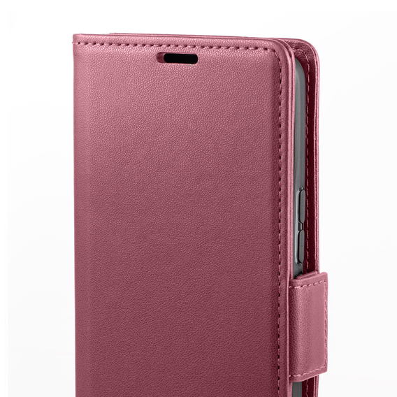 Калъф за Oppo Reno 12, ERBORD Glossy Litchi, портфейл с капак, червен