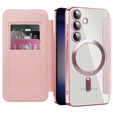 Калъф с капак за Samsung Galaxy S24+ Plus, RFID Wallet MagSafe CamShield, розов