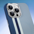 Калъфът за iPhone 15 Pro, Carbon Fiber MagSafe, син