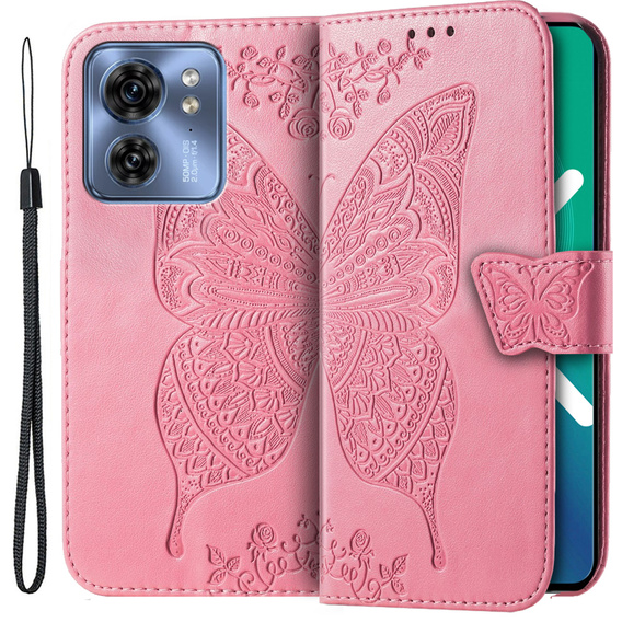 Калъф с капак за Motorola Edge 40, Butterfly, розов