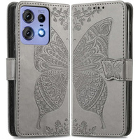 Калъф с капак за Motorola Edge 50 Pro, Butterfly, сив