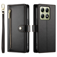 Калъф с капак за Xiaomi 14T, Wallet Zipper Pocket, черен