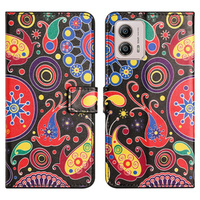 Калъф с капак за Motorola Moto G73 5G, Wallet, colorful jellyfish, черен
