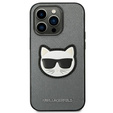 Калъфи Karl Lagerfeld за iPhone 14 Pro Max, Saffiano Choupette Head Patch, сребърен