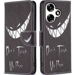Калъф с капак за Infinix Hot 30, Wallet, Don't Touch My Phone, черен
