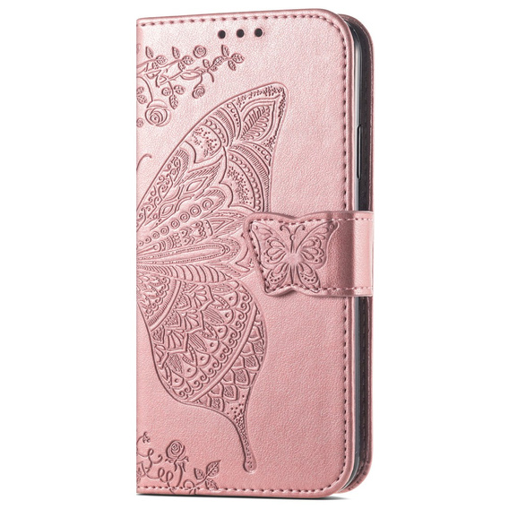 Калъф с капак за Honor Magic 6 Lite 5G, Butterfly, розов rose gold