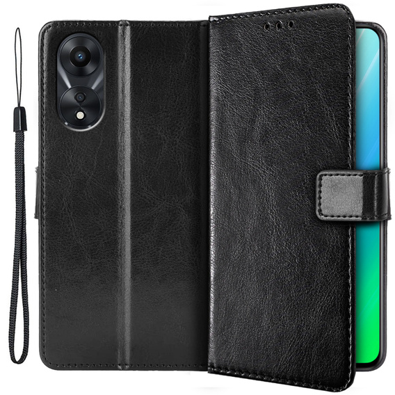 Калъф с капак за Oppo A78 5G, Crazy Horse Wallet, черен