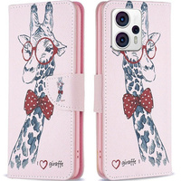 Калъф с капак за Motorola Moto G53 5G / G23 / G13, Wallet, giraffe, розов