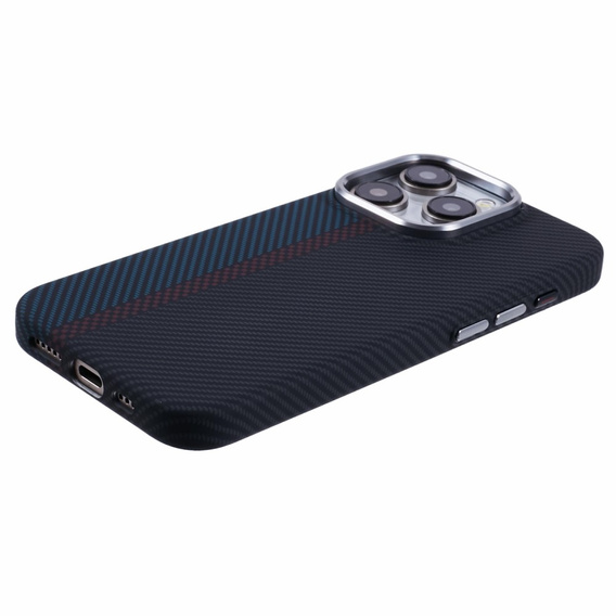 Калъфът за iPhone 15 Pro, Carbon Fiber MagSafe, черно / синьо