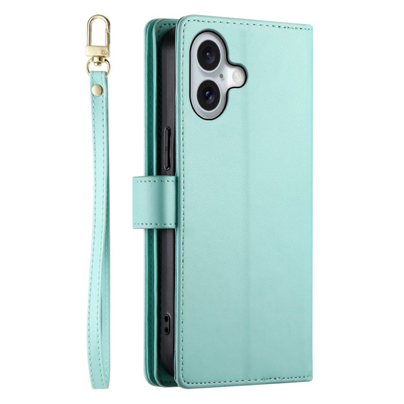 Калъф с капак за iPhone 16, Wallet Zipper Pocket, зелен