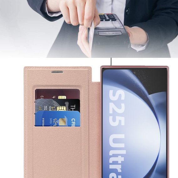 Калъф с капак за Samsung Galaxy S25 Ultra, RFID Wallet MagSafe CamShield, розов