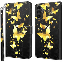 Калъф с капак за Samsung Galaxy A14 4G/5G, Wallet Butterfly, златен