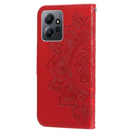 Калъф с капак за Xiaomi Redmi Note 12 4G, Mandala Flower, червен