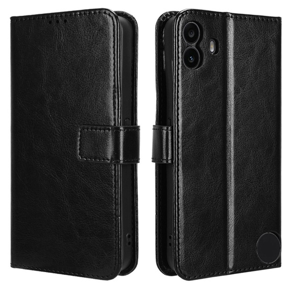 Калъф с капак за Nothing CMF Phone 1, Crazy Horse Wallet, черен