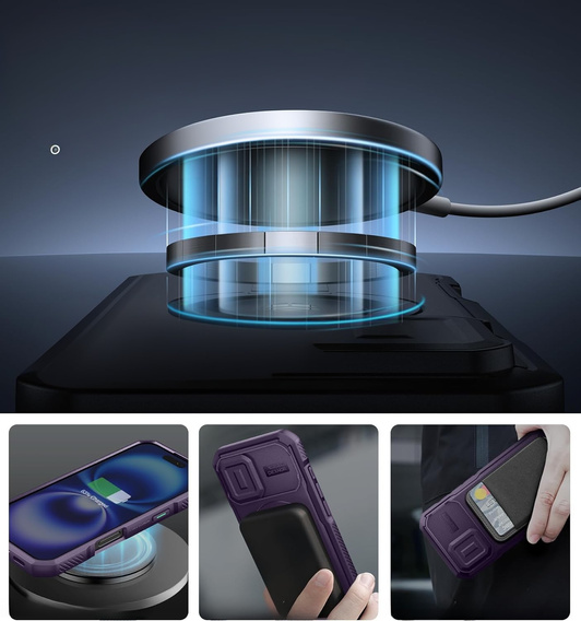 Брониран калъф за iPhone 16, Dexnor CamProtect MagSafe, лилав
