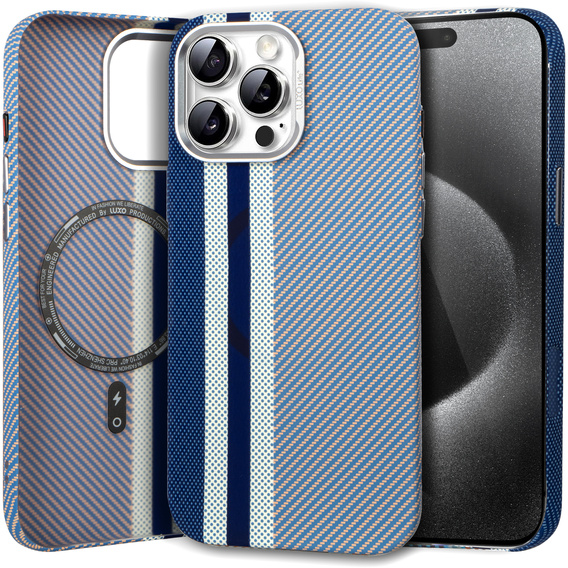 Калъфът за iPhone 15 Pro Max, Carbon Fiber MagSafe, син