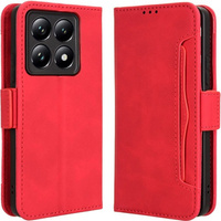 Калъф с капак за Xiaomi 14T, Card Slot, червен