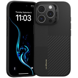 Калъфът BENKS Kevlar за iPhone 16 Pro, за MagSafe, въглеродни влакна, черен