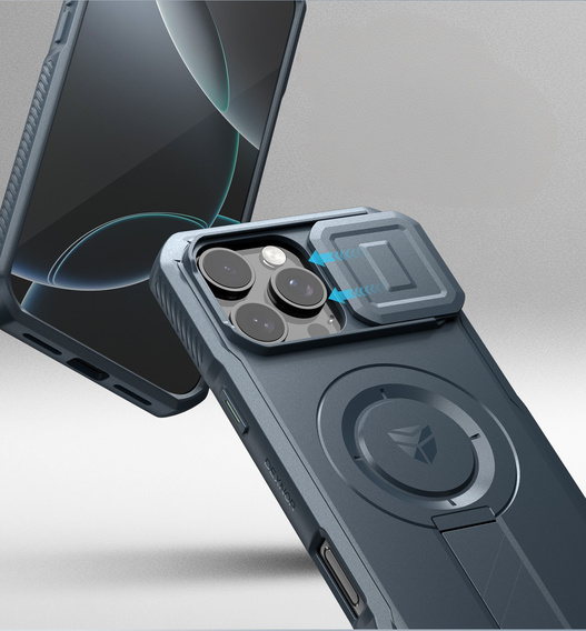 Брониран калъф за iPhone 16 Pro Max, Dexnor CamProtect MagSafe, тъмносин 