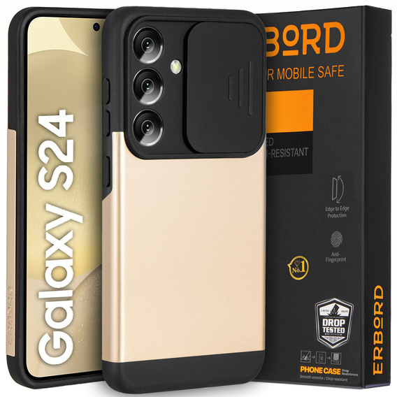 Калъфи за Samsung Galaxy S24, ERBORD CamProtect Slide Camera, златен
