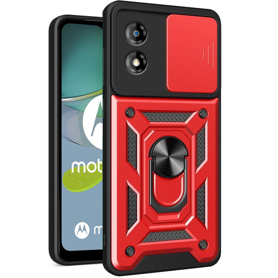 Брониран калъф за Motorola Moto E13, CamShield Slide, червен