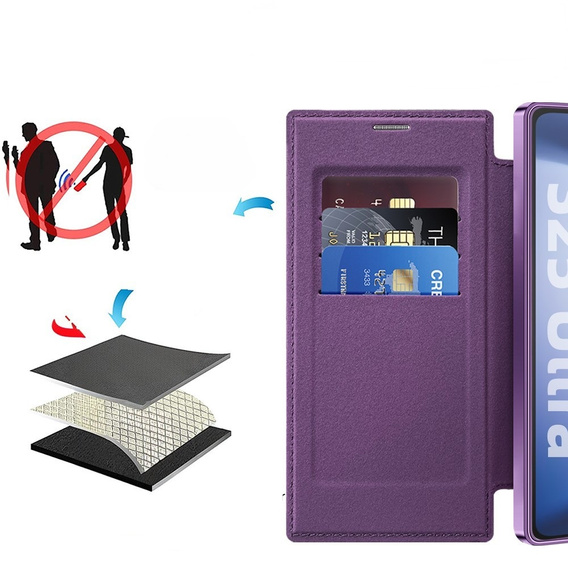 Калъф с капак за Samsung Galaxy S25 Ultra, RFID Wallet MagSafe CamShield, лилав