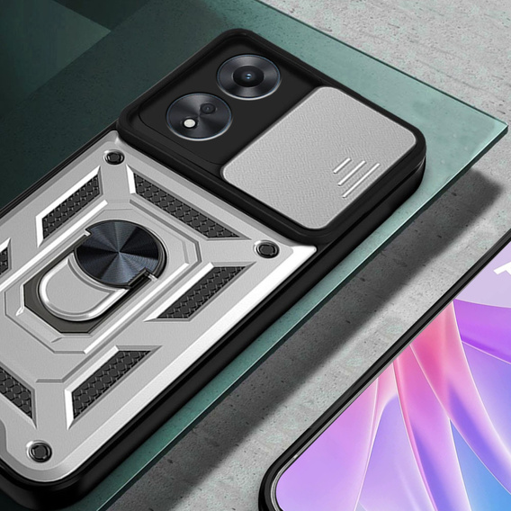 Брониран калъф за Oppo A78 5G, CamShield Slide, сребърен