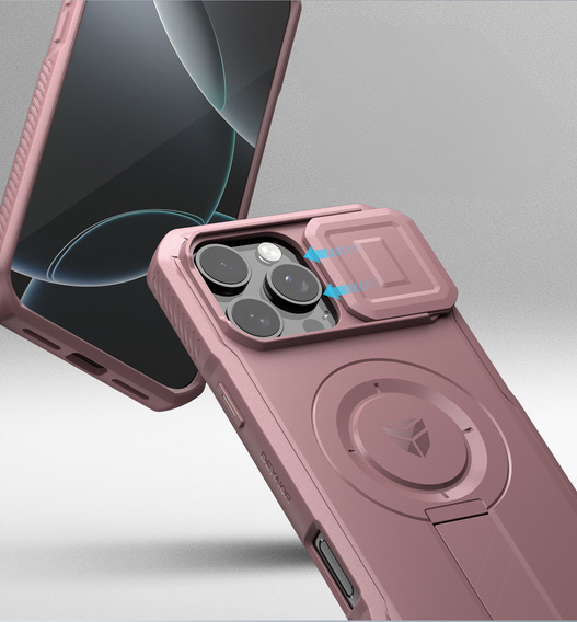 Брониран калъф за iPhone 16 Pro Max, Dexnor CamProtect MagSafe, розов