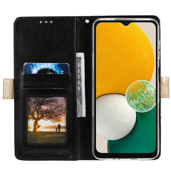 Калъф с капак за Samsung Galaxy A14 4G/5G, Wallet Pocket Zipper Lace, черен