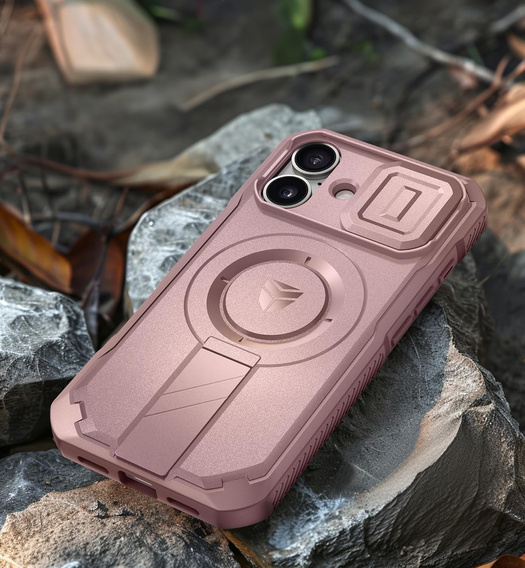 Брониран калъф за iPhone 16, Dexnor CamProtect MagSafe, розов