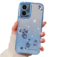 Калъф за Motorola Moto G24 / G24 Power / G04, Glitter Flower, син