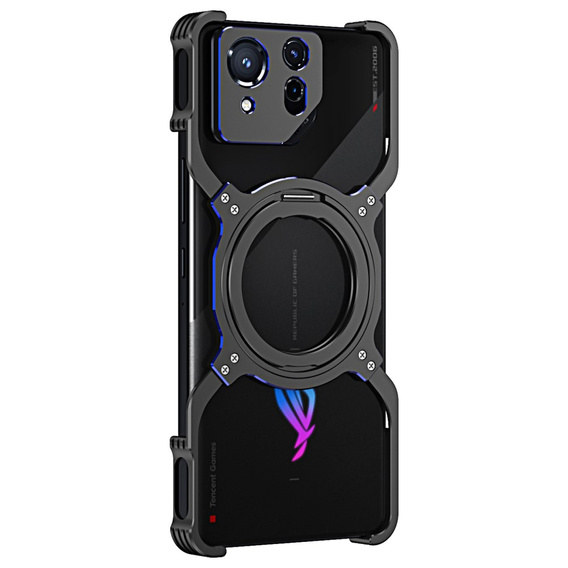 Калъф за ASUS ROG Phone 8 5G / 8 Pro 5G, Kickstand Bumper, с капак за обектива, за MagSafe, черно / синьо