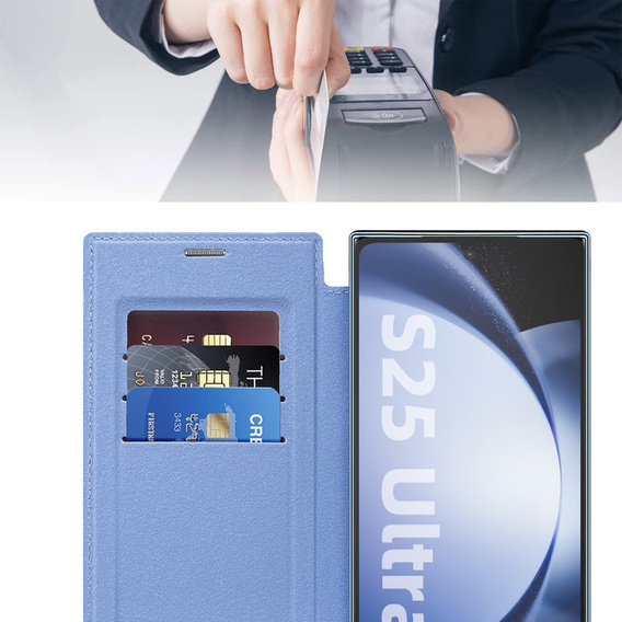 Калъф с капак за Samsung Galaxy S25 Ultra, RFID Wallet MagSafe CamShield, син